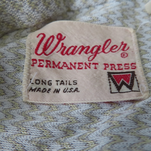 VTG Wrangler print Western Shirt Mens button up Long Tails Made in USA 16.5 35 - Picture 6 of 7
